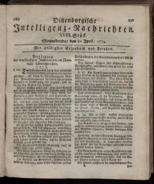 Sonnabends: den 30. April 1774.