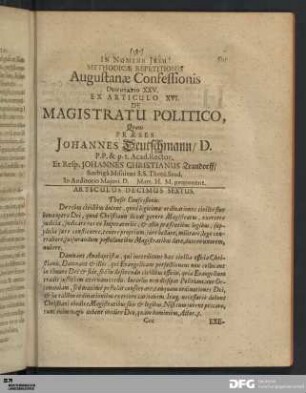 Articulus XVI. De Magistratu Politico.