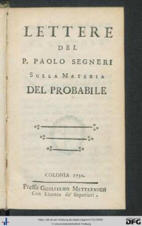 Lettere Del P. Paolo Segneri Sulla Materia Del Probabile