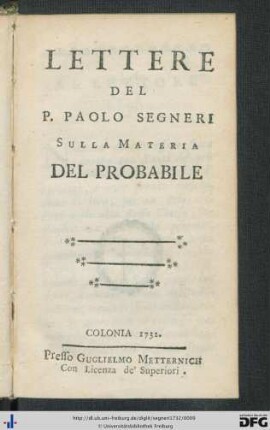 Lettere Del P. Paolo Segneri Sulla Materia Del Probabile