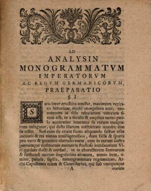 Ad Analysin Monogrammatvm Imperatorvm Et Regvm Germ. Praeparatio