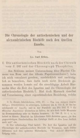 464-485 Die Chronologie der antiochenischen und der alexandrinischen Bischöfe nach den Quellen Eusebs