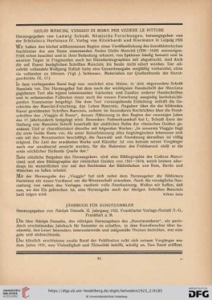 [Rezension von: Adolph Donath (Hrsg.), Jahrbuch für Kunstsammler, 2. Jahrgang]