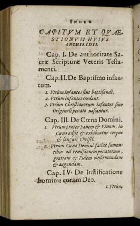 Capitum Et Quæstionum Huius Enchiridii.