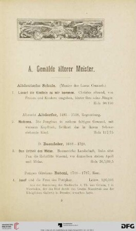 A. Gemälde älterer Meister (Nr. 1-88)