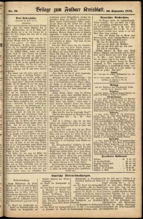 Zweite Ausgabe vom Samstag, den 20. September 1879.