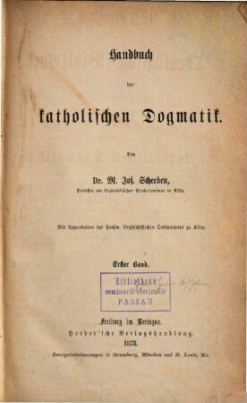 Handbuch der katholischen Dogmatik, 1