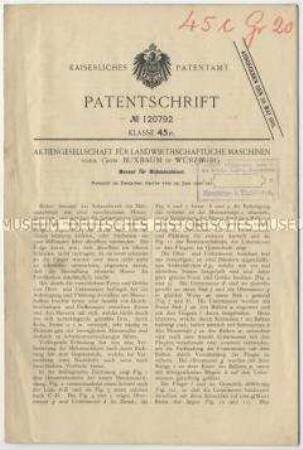Patentschrift eines Messers für Mähmaschinen, Patent-Nr. 120792