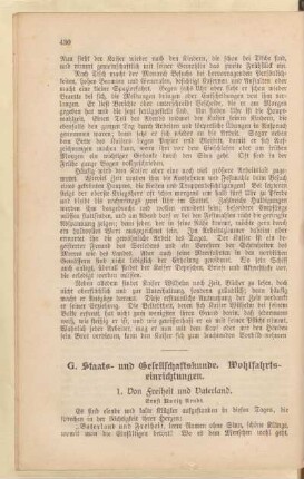 G. Staats- und Gesellschaftskunde. Wohlfahrtseinrichtungen