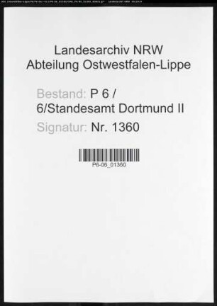 Sterberegister Standesamt Dortmund-Mitte II