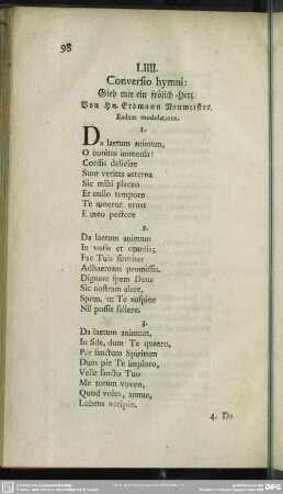 LIIII. Conversio hymni: Gieb mir ein fröhlich Herz. Von Hn. Erdmann Neumeister. Eadem modulatione