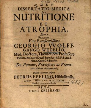 Dissertatio Medica De Nutritione Et Atrophia