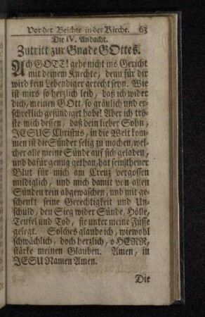 Die IV. Andacht. Zutritt zur Gnade Gottes.