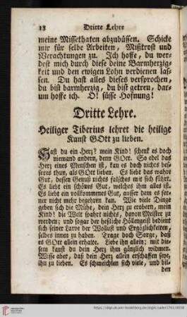 Dritte Lehre. Heiliger Tiberius lehret die heilige Kunst Gott zu lieben