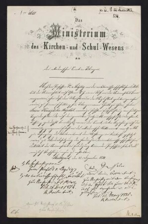 Ministerium des Kirchen- und Schul-Wesens. 22.12.1874