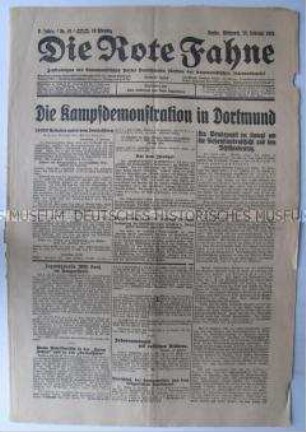 Tageszeitung der KPD "Die Rote Fahne" u.a. zum Kampf um den Achtstundentag