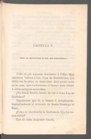 Capítulo V. - Cómo se encontraba la hija del comendador.