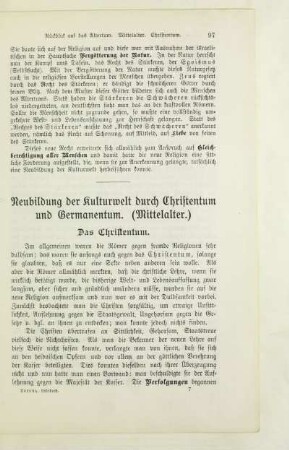 Neubildung der Kulturwelt durch Christentum und Germanentum (Mittelalter)