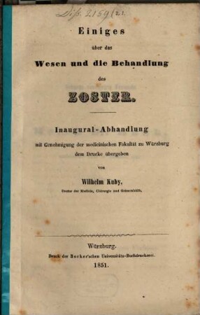 Einiges über das Wesen und die Behandlung des Zoster