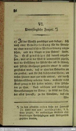 VI. Unverfängliche Fragen