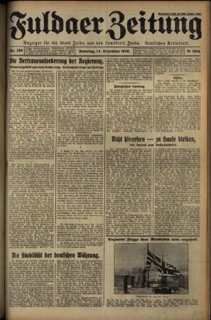 Erste Ausgabe vom Samstag, den 14. Dezember 1929.
