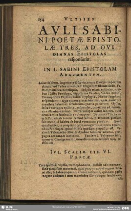 Auli Sabini Poetae Epistolae Tres, Ad Ovidianas Epistolas responsoriae