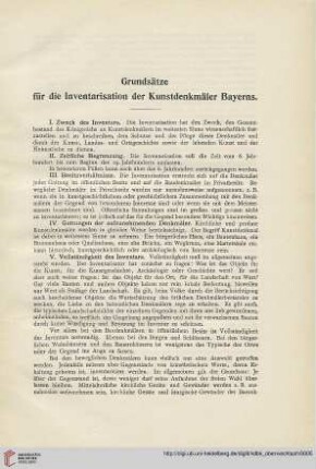 Grundsätze für die Inventarisierung der Kunstdenkmäler Bayerns