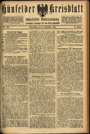 Ausgabe vom Donnerstag, den 28. September 1922.