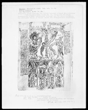 Biblia pauperum — Bildseite mit sieben Miniaturen, Folio 153verso