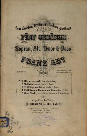 Fünf Gesänge für Sopran, Alt, Tenor & Bass : op. 369