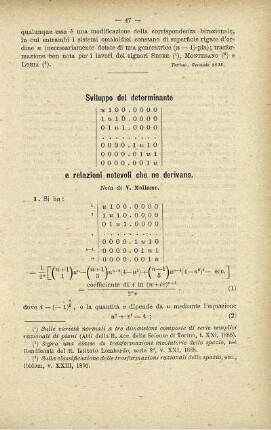 Sviluppo del determinante e relazioni notevoli che ne derivano.