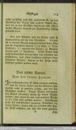 Das zehnte Kapitel, Von den kalten Fiebern