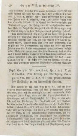 90-113 Papst Gregor VII. und König Heinrich IV. zu Canossa : ein Beitrag zur Würdigung Gregor's VII.
