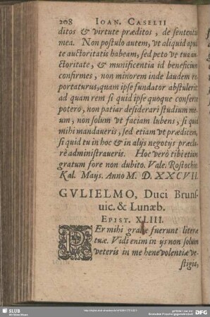 Gulielmo, Duci Brunsvic. & Lunaeb. Epist. XLIII.