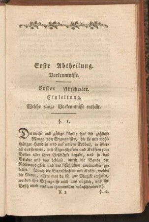 Erster Abschnitt. Einleitung, Welche einige Vorkenntnisse enthält
