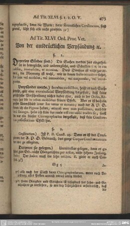 Ad. Tit. XLVI. Ord. Proc. Vet. Von der ausdrücklichen Verpfändung [et]c.