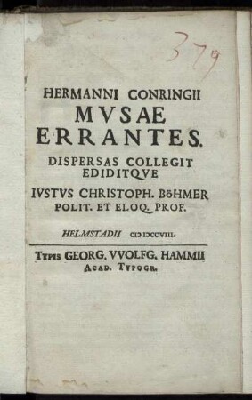 Hermanni Conringii Mvsae Errantes