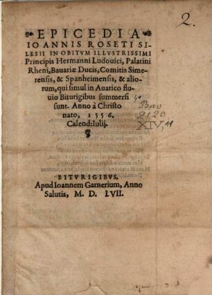 Epicedia in obitum Hermanni Ludovici Palatini Rheni