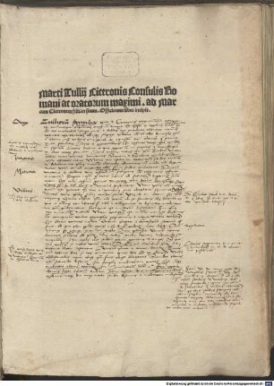 Marci Tullii Ciceronis Romani ac oratorum massimi ad Marcum Ciceronem filium suum Officiorum liber incipit : [libri tres]