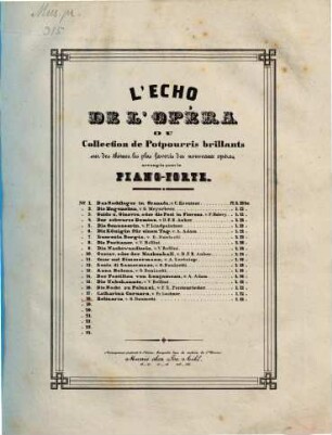L' écho de l'opéra : ou collection de potpourris brillants sur des thèmes les plus favoris des nouveaux opéras ; arrangés pour le piano. 18, Belisario