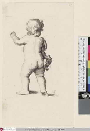 [Laufender Putto nach links, den Kopf nach rechts gewandt, Rückenfigur]