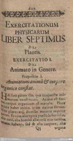 Exercitationum Physicarum Liber Septimus. De Plantis.
