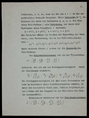 Welt-Linie; Eigenzeit; Geschwindigkeit; Beschleunigung