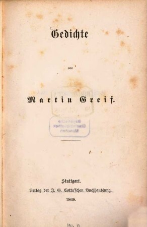 Gedichte : von Martin Greif