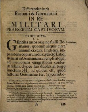 Dissertatione inavgvrali De Differentiis iuris Romani & Germanici In Re Militari : Praesertim Captivorum