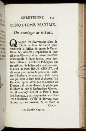 Cinquieme Maxime. Des avantages de la Paix.