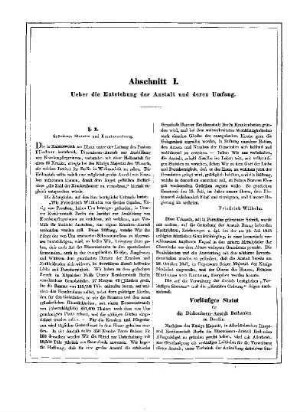 Abschnitt I. Ueber die Entstehung der Anstalt und deren Umfang