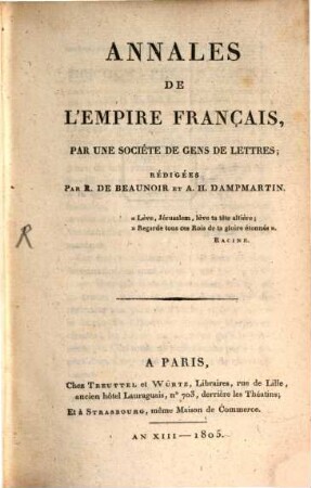 Annales de l'Empire Français. 1. 1805