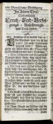Im Achten Theil/ .. Creutz- Leid- Verfolgungs- Anfechtungs- und Trost-Lieder.