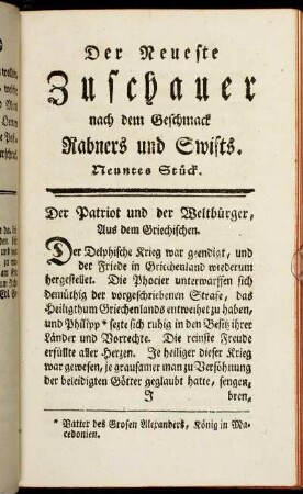 Der neueste Zuschauer nach dem Geschmack Rabners und Swifts. Neuntes Stück.